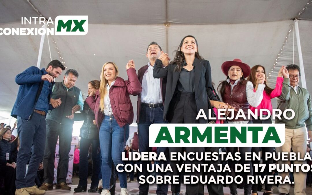 Armenta lidera encuestas en Puebla con una ventaja de 17 puntos sobre Eduardo Rivera.